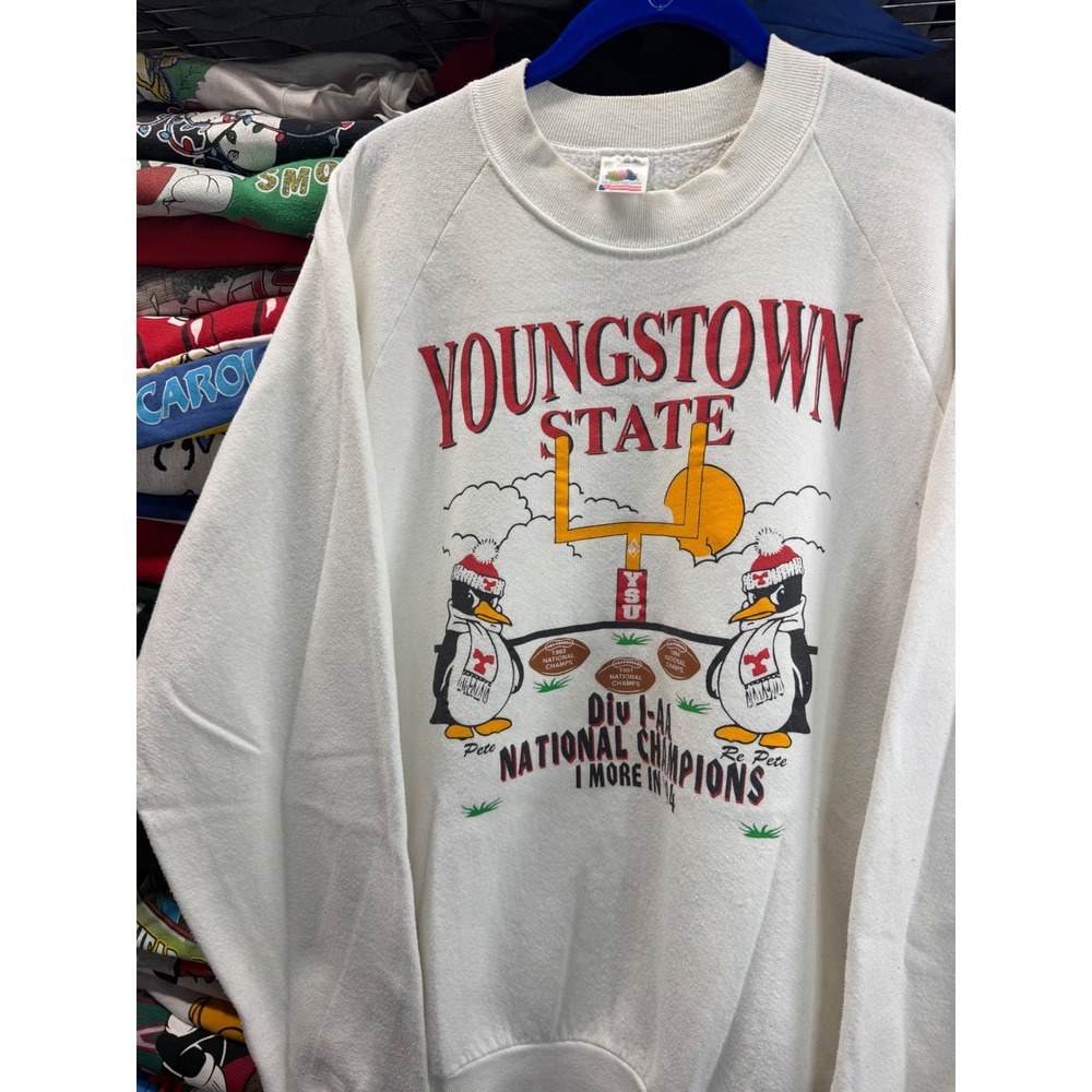 Vintage Youngstown State Penguins National Champions Sweatshirt XXL White 90s